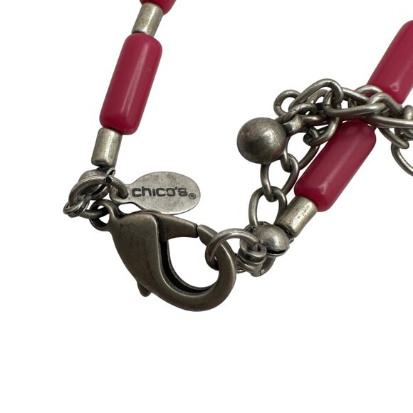 Chico's Necklace Jewlery Statement 33" Adjustable Pink Silver Tone Hammered Long - Picture 6 of 7